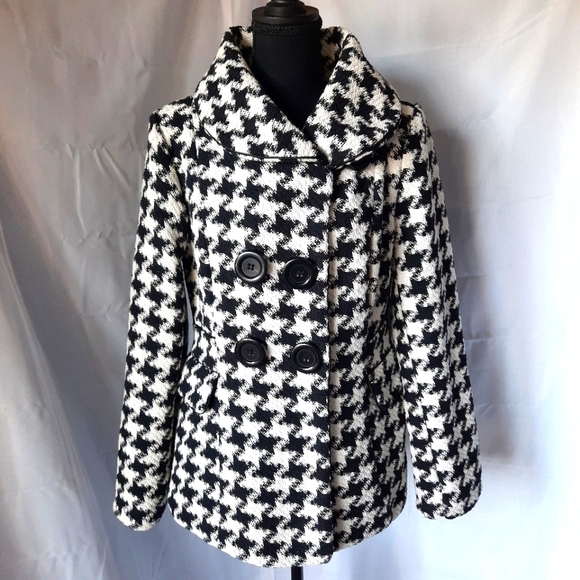 Rue21 Jackets & Blazers - Wool Blend Oversized Houndstooth Coat Jacket Size Med Black White Rue 21